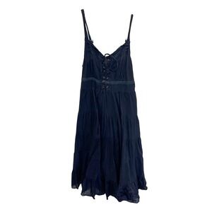 Vasna Desire Black Lace Up Tiered Midi Dress Fairy Grunge Whimsigoth Size Medium